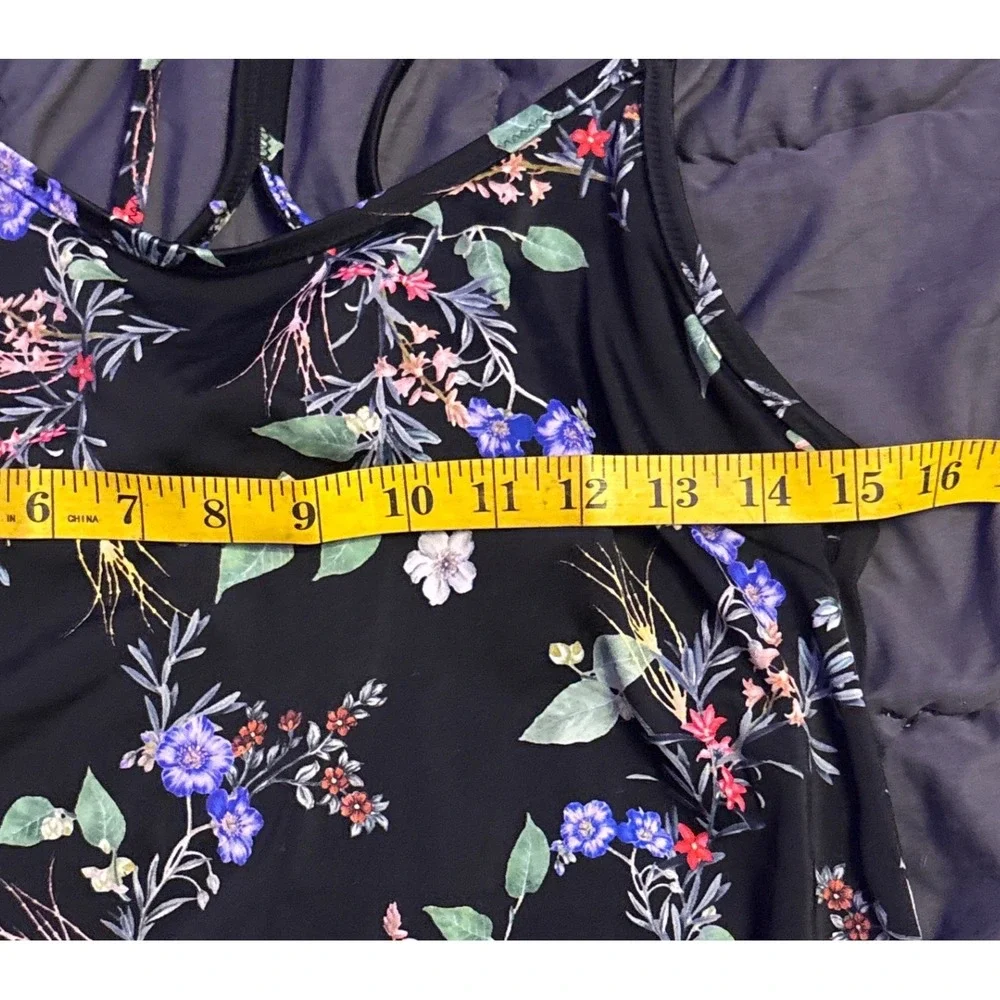Athleta Women's Black Floral Underwire Built-In Bra Athletic Tank Top 36 B/C